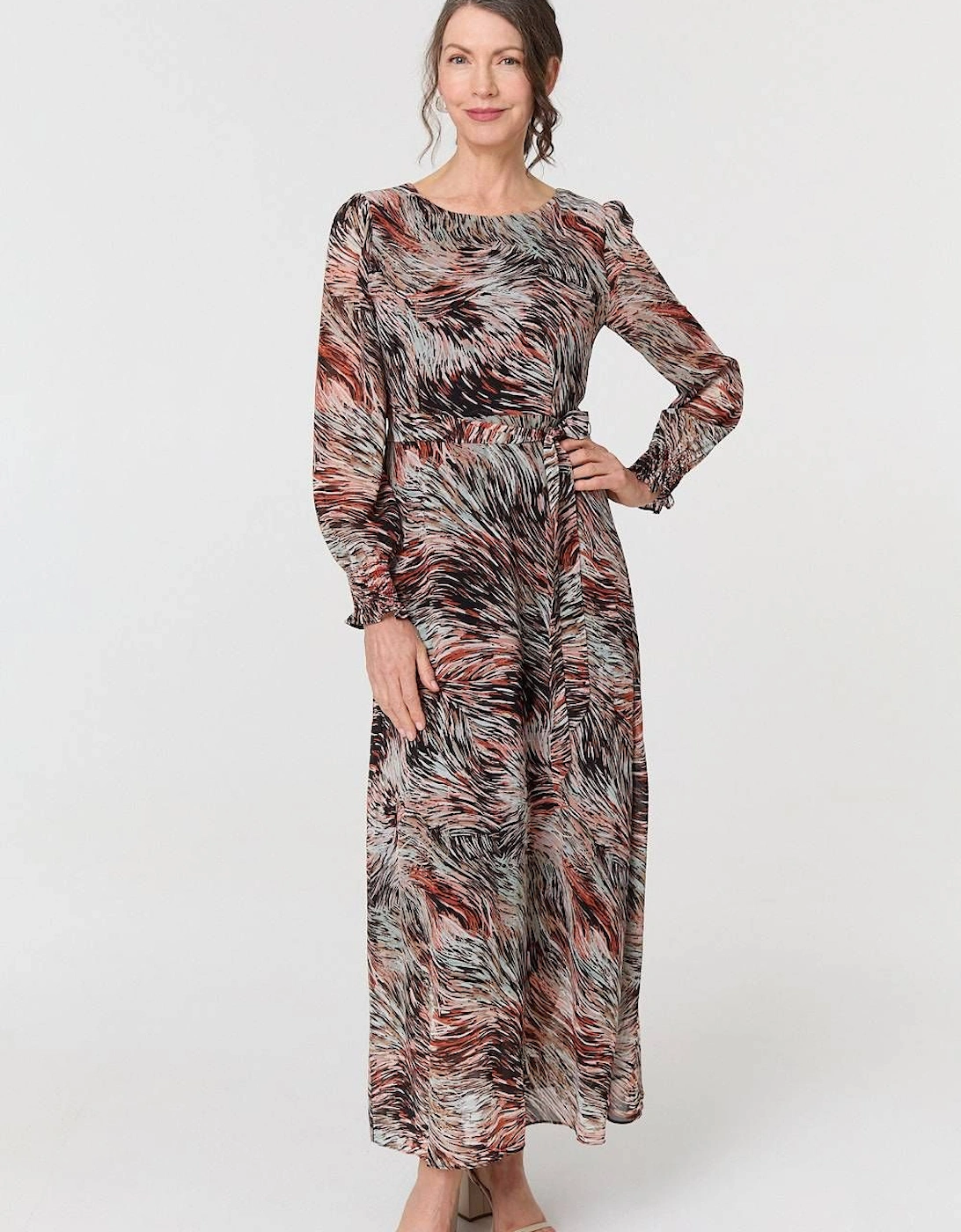 Printed Tie Waist Long Sleeve Maxi Dress, 2 of 1