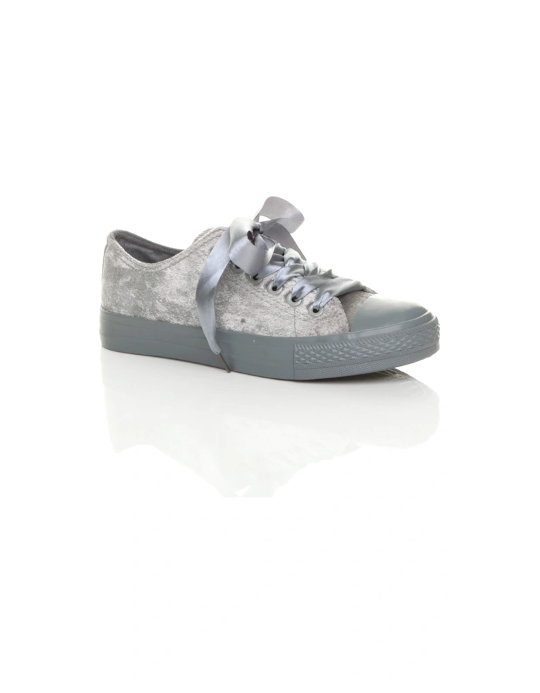 Flat  Heel Velvet Ribbon Lace Up  Plimsolls