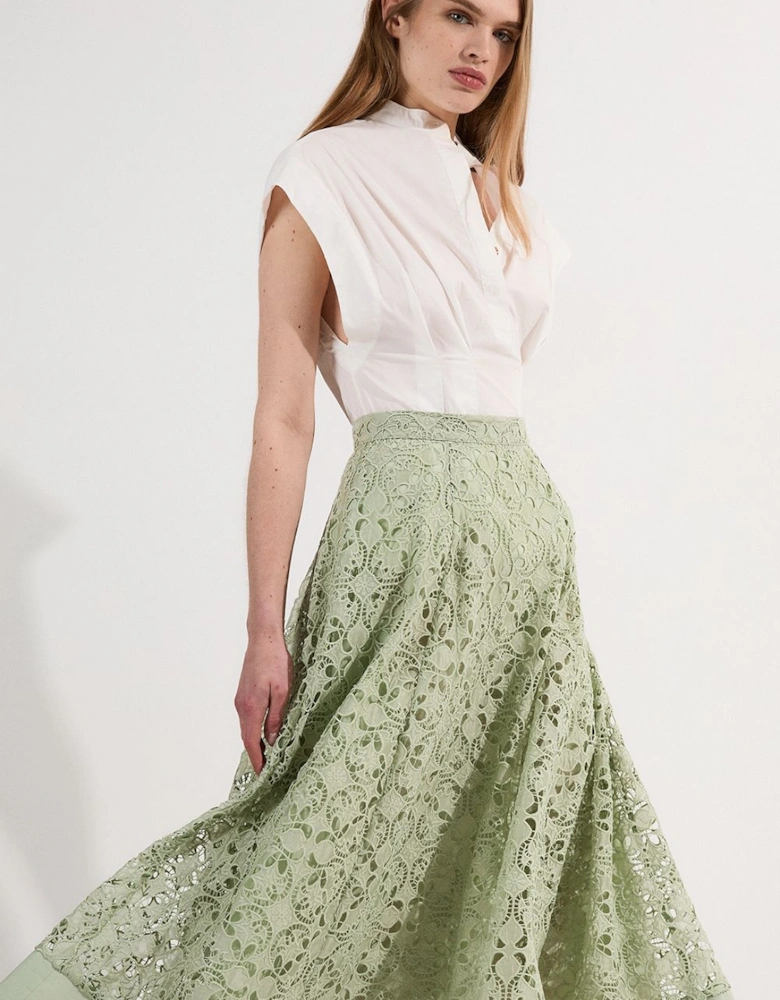 Cutwork Embroidery Woven Midi Prom Skirt
