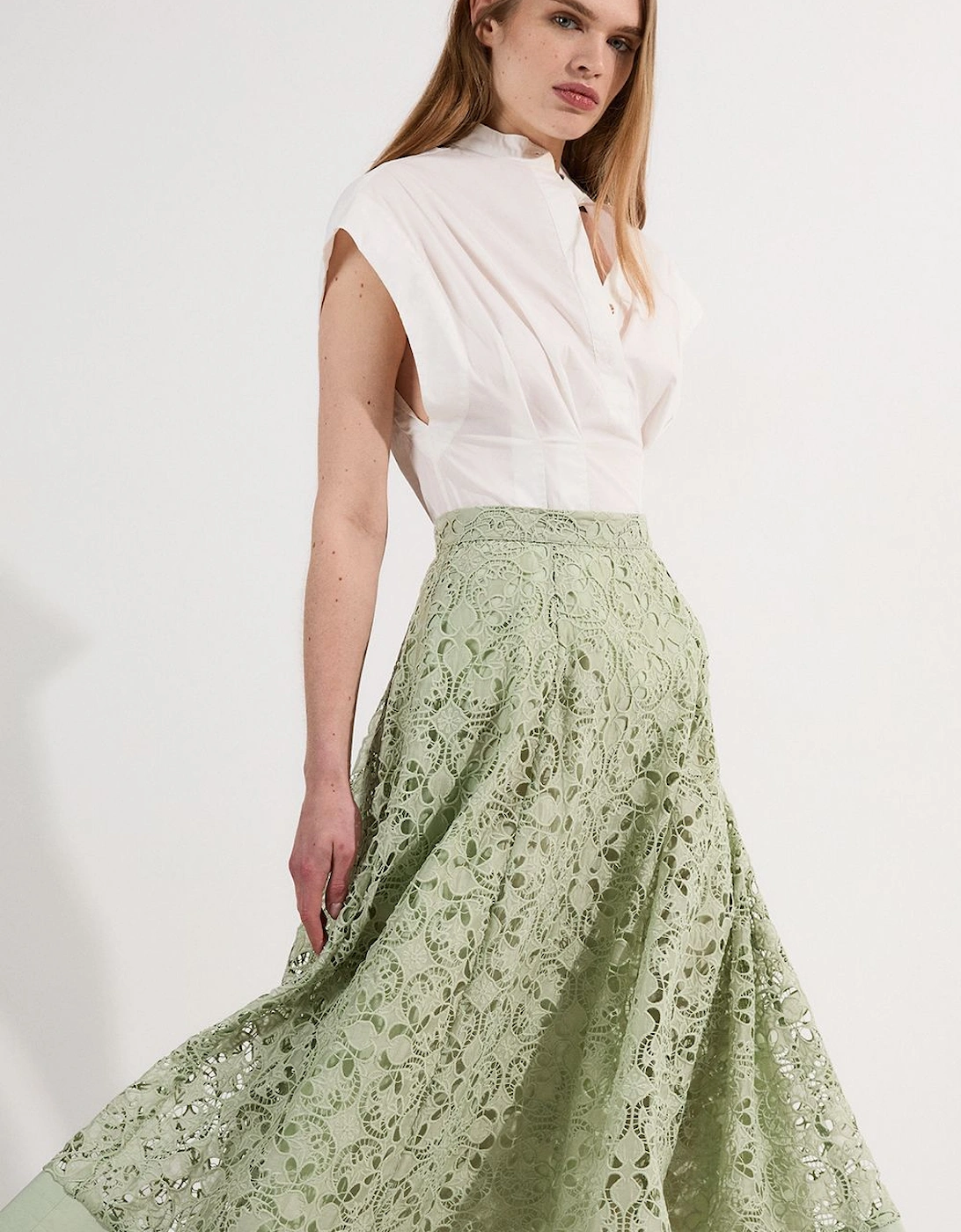 Cutwork Embroidery Woven Midi Prom Skirt, 2 of 1