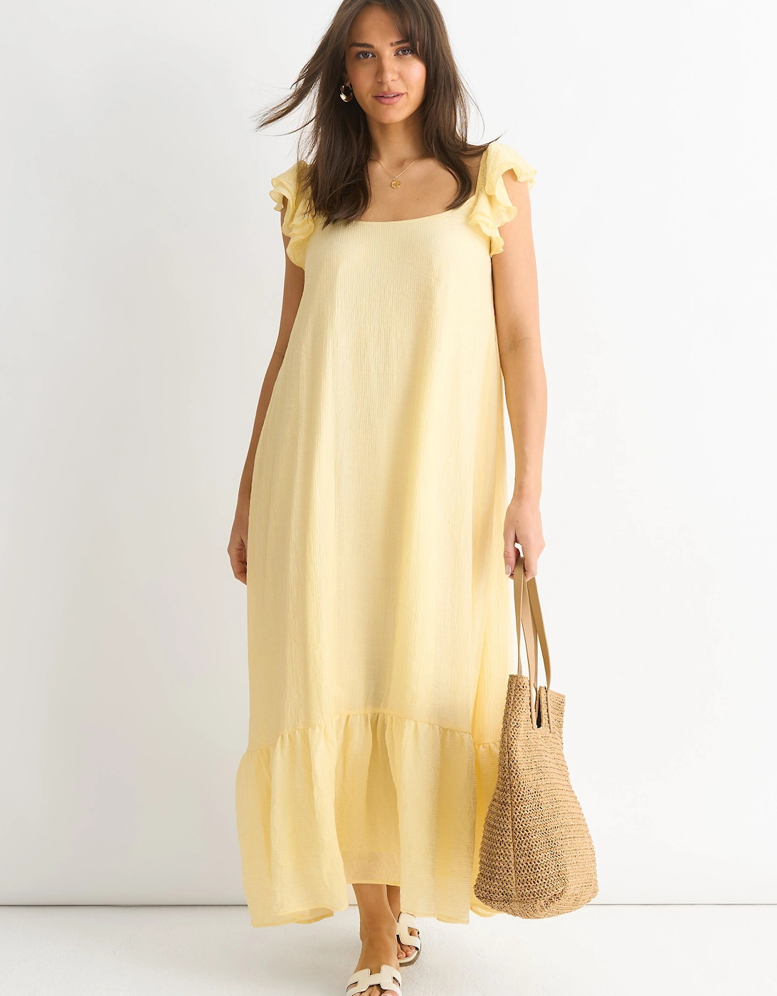 Lemon Ruffle Short Sleeve Viscose Maxi Dress, 2 of 1