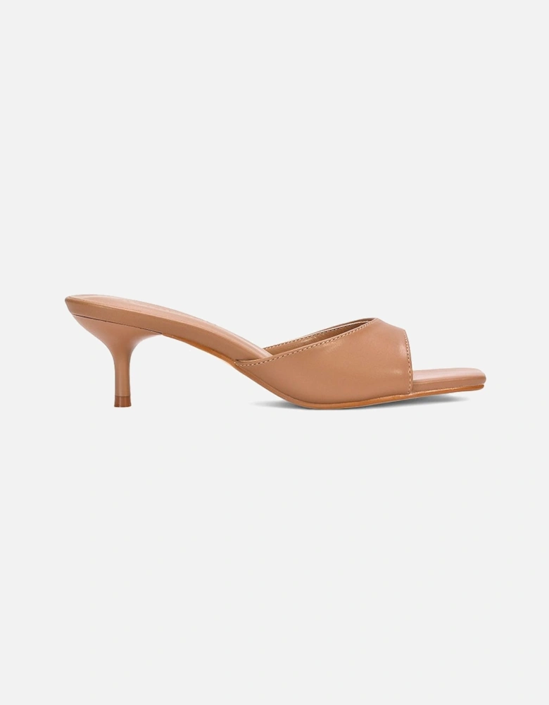 'Jane' Square Toe Kitten Heel Slip On Heeled Sandal Mules