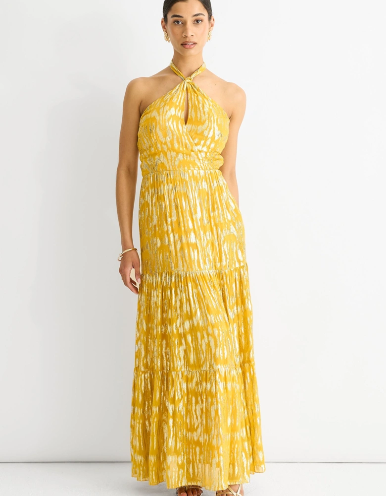 Animal Jacquard Halter Neck Maxi dress