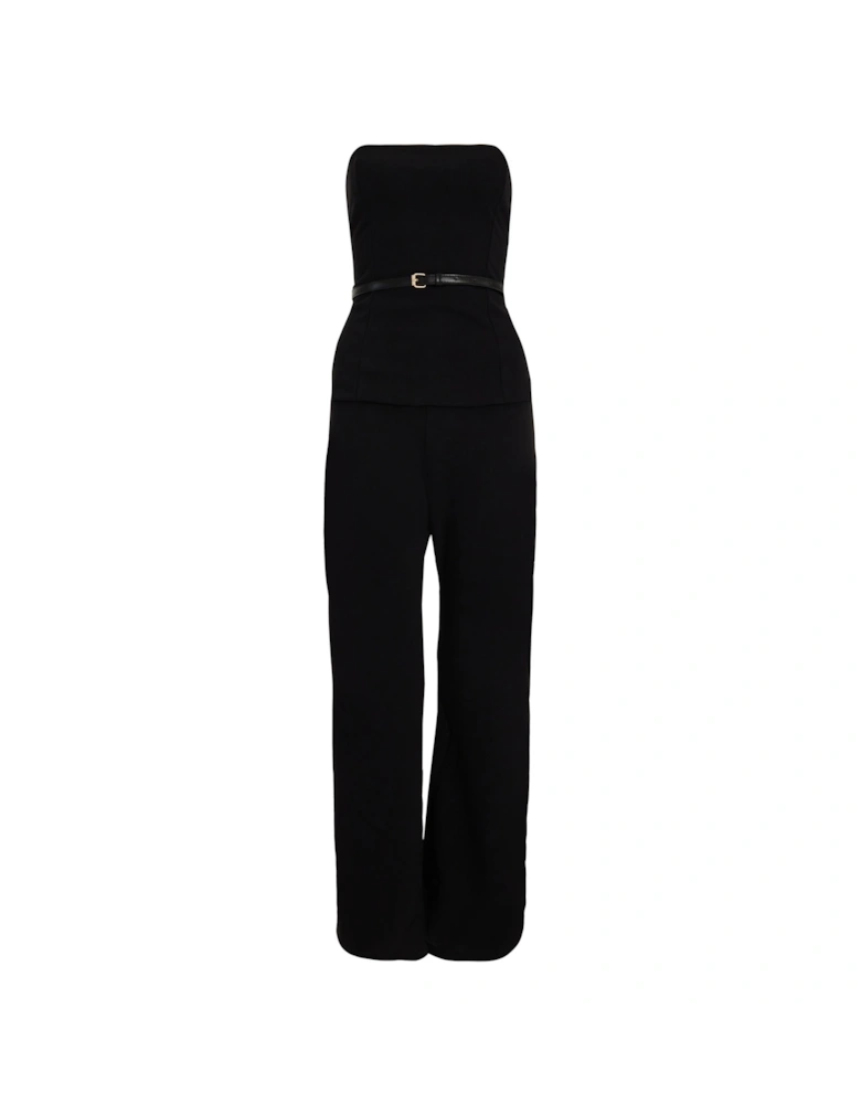 Black Petite Strapless Belted Jumpsuit