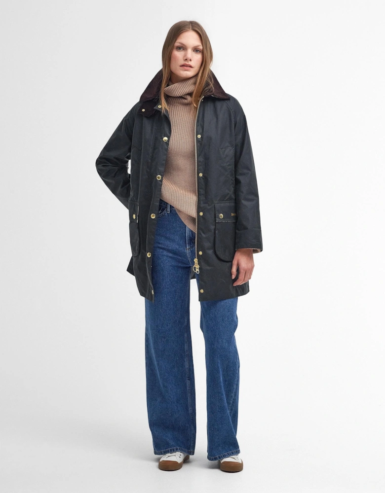 Long Beadnell Womens Wax Jacket - Sage/Ancient
