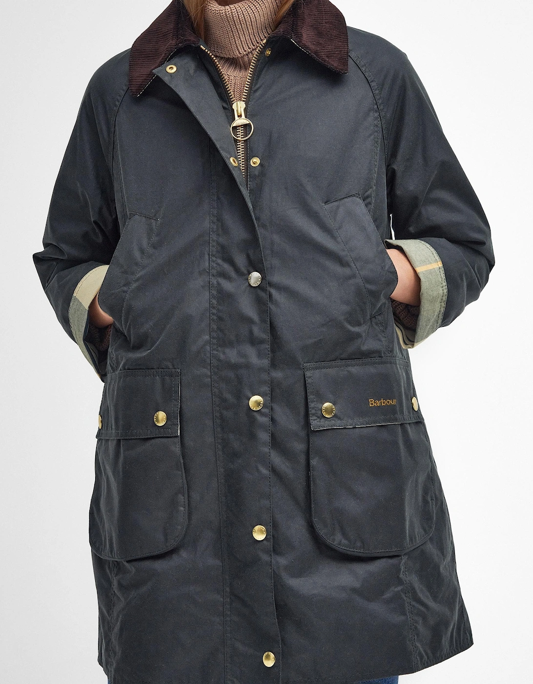 Long Beadnell Womens Wax Jacket - Sage/Ancient
