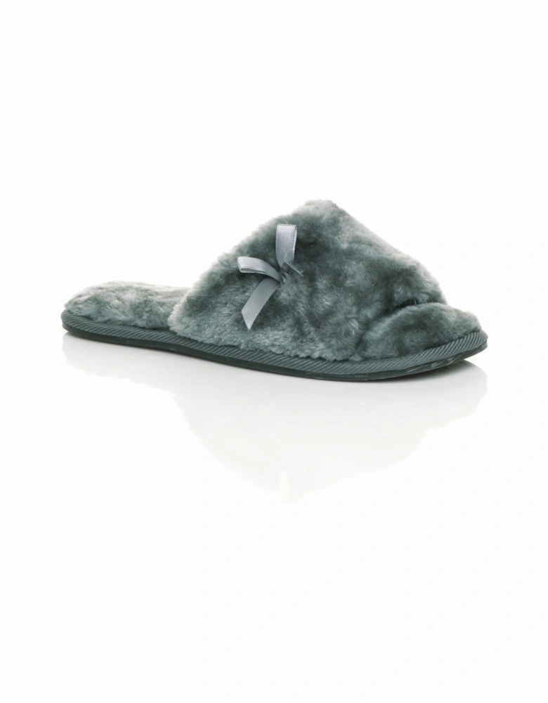 Flat  Heel Peep Toe Sandals Faux Fur Slippers