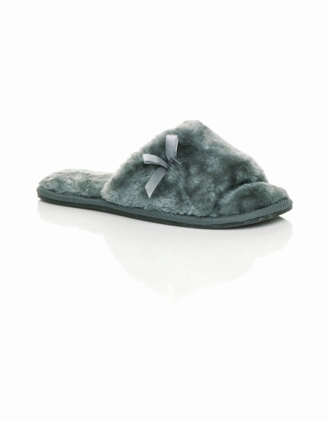 Flat  Heel Peep Toe Sandals Faux Fur Slippers, 2 of 1