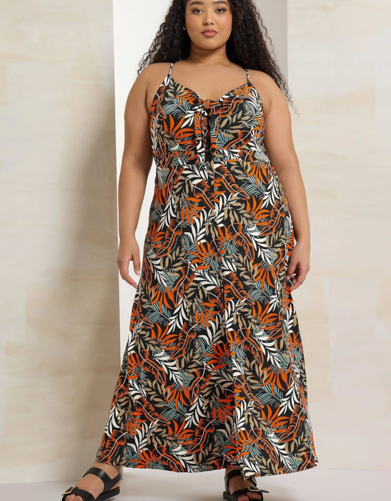 Floral Leaf Print Maxi Dress