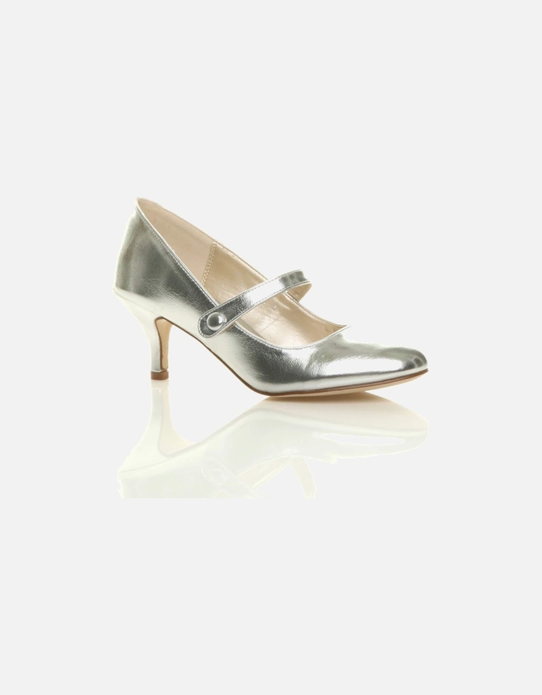 Mid Kitten Heel Mary Jane Faux Leather Court Shoes