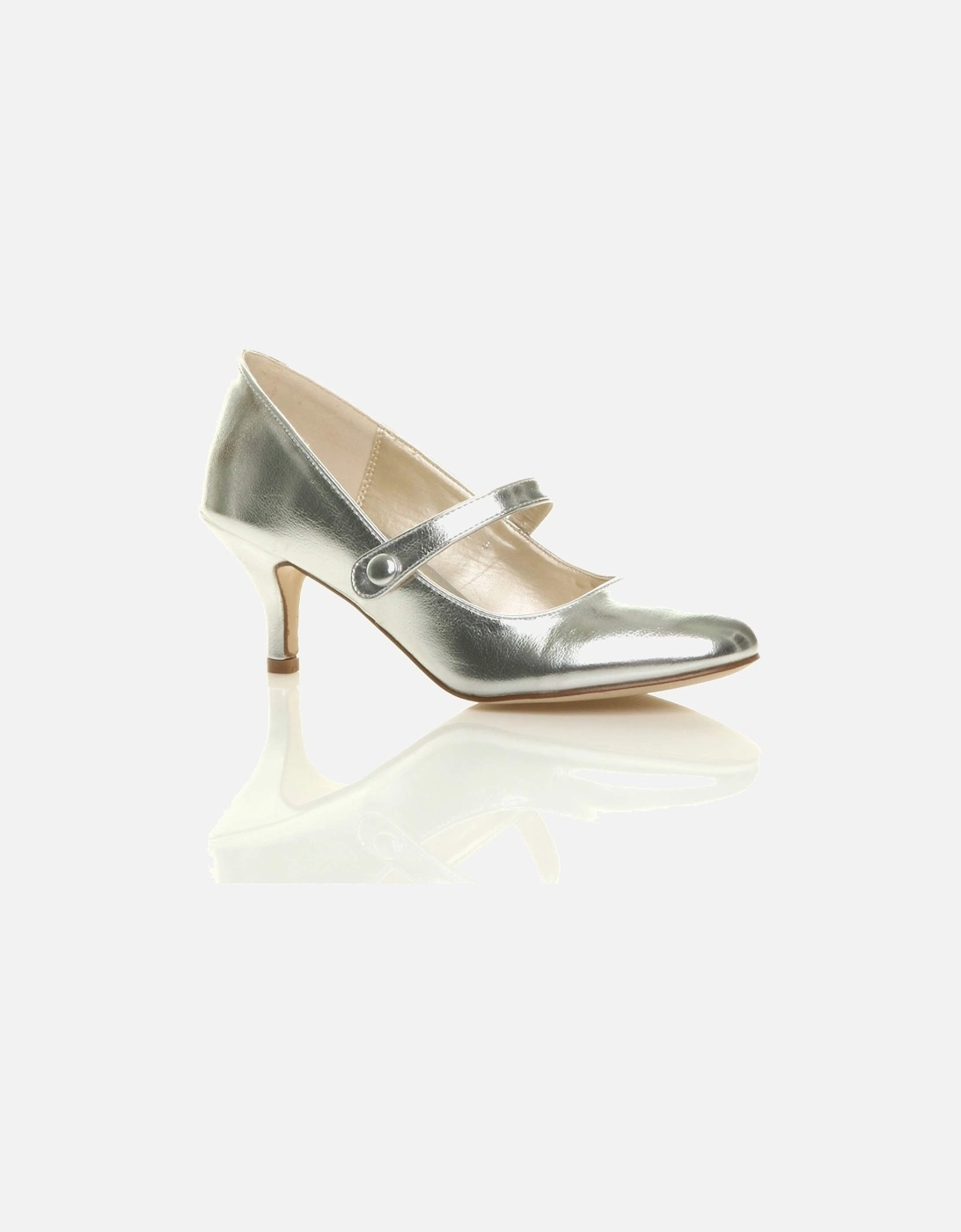 Mid Kitten Heel Mary Jane Faux Leather Court Shoes, 2 of 1