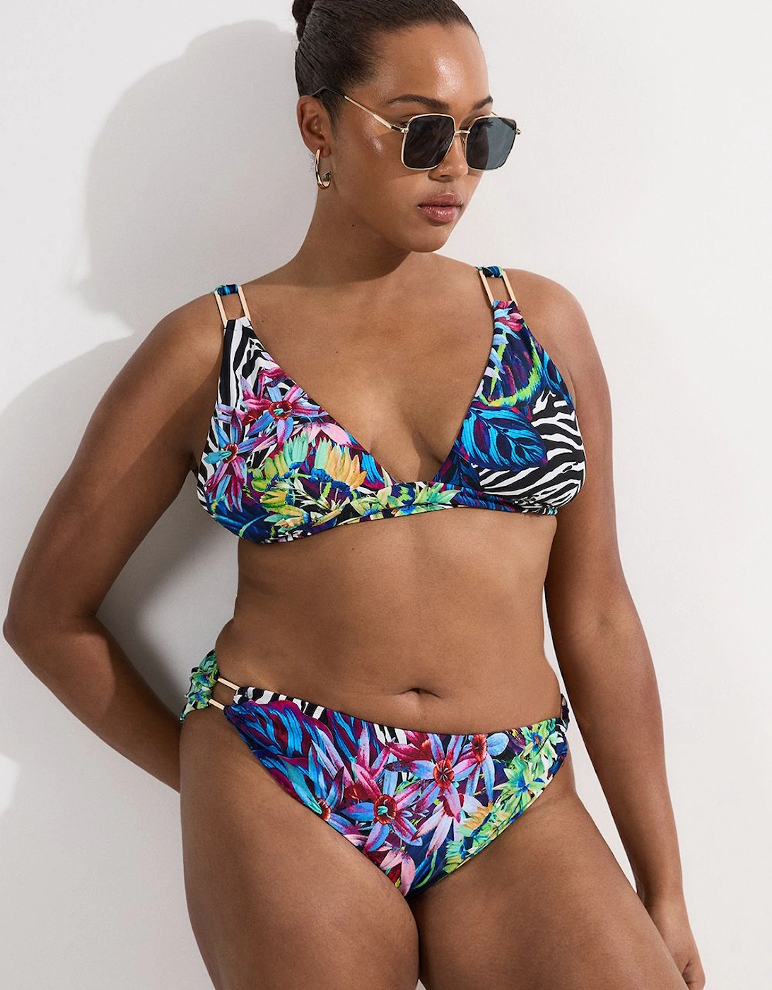 Plus Size Tropical Floral Plunge Bikini Top, 2 of 1