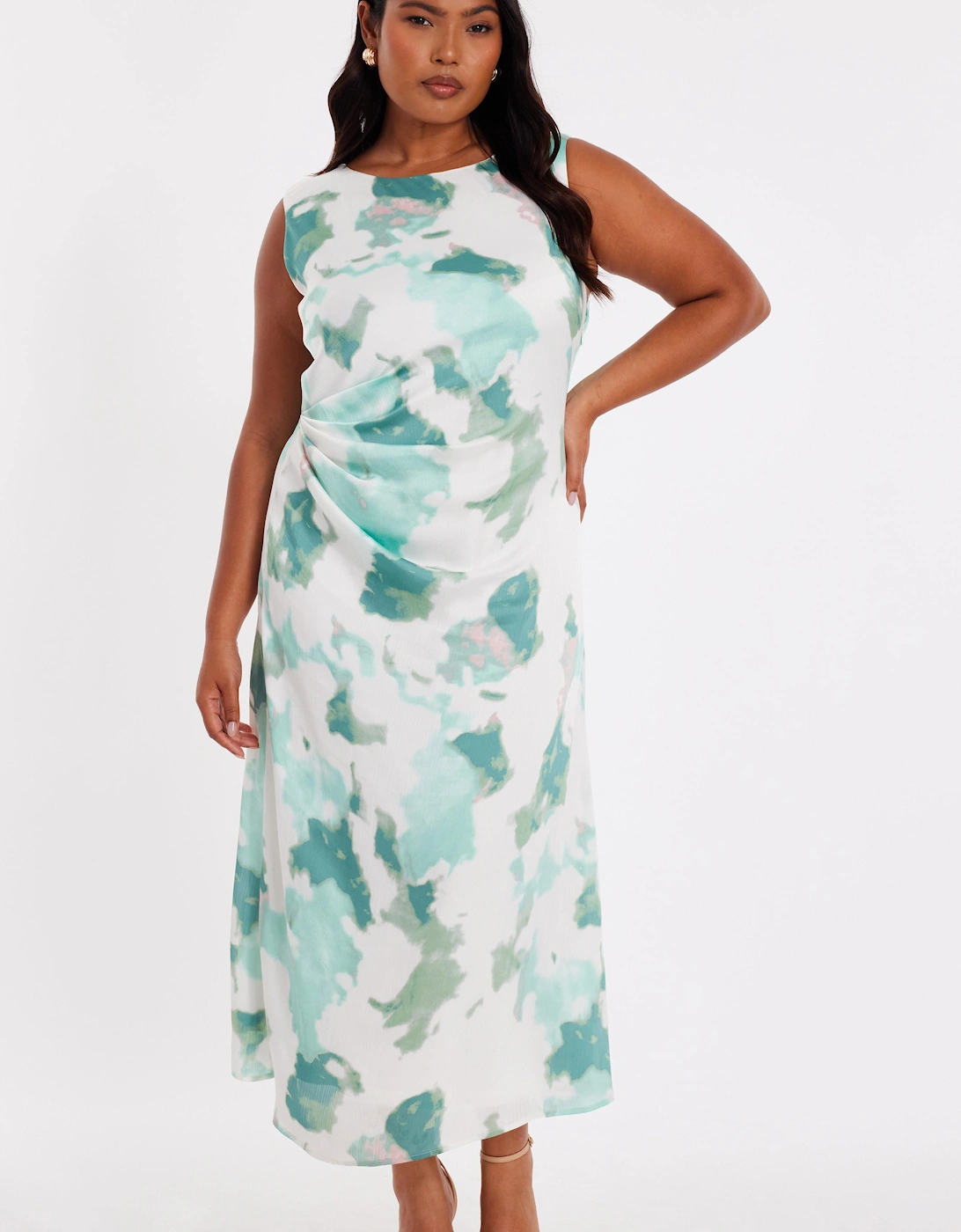 Multi Curve Satin Marble Midaxi Dress, 2 of 1