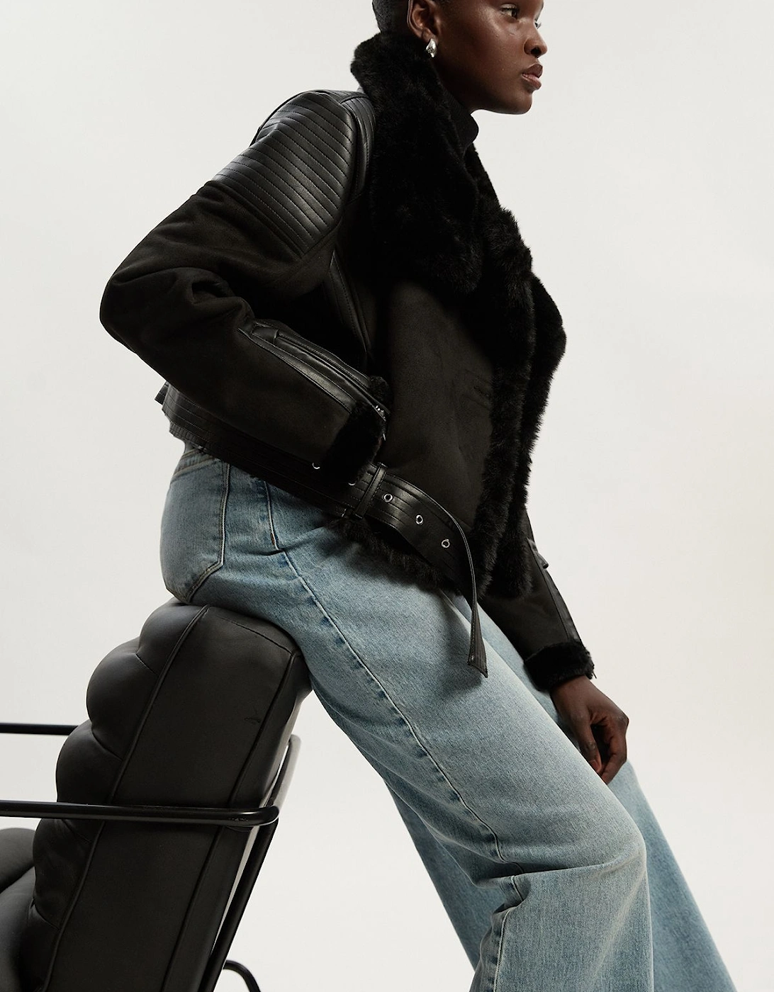 Faux Shearling Crop Biker Coat, 2 of 1