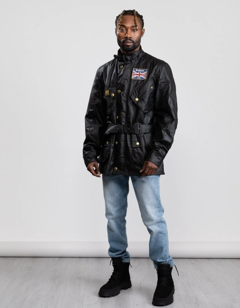 Union Jack International Mens Wax Jacket - Black