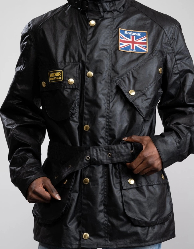 Union Jack International Mens Wax Jacket - Black
