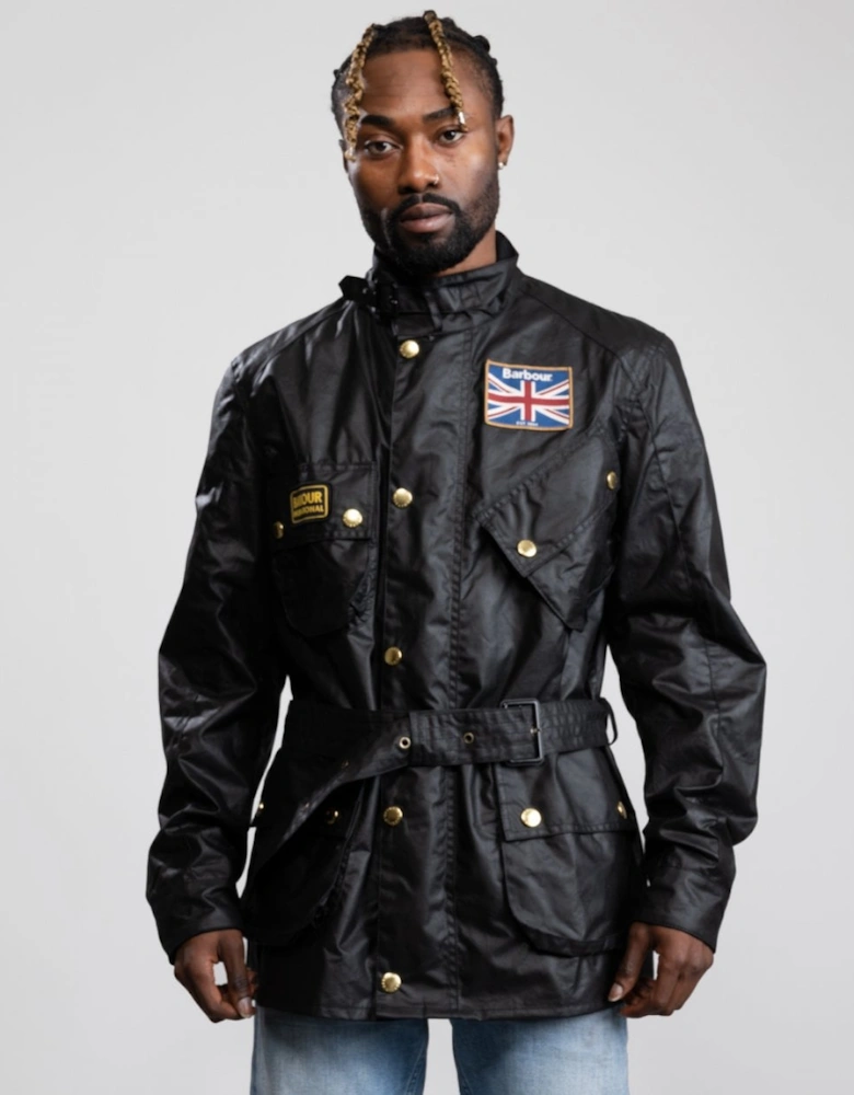 Union Jack International Mens Wax Jacket - Black