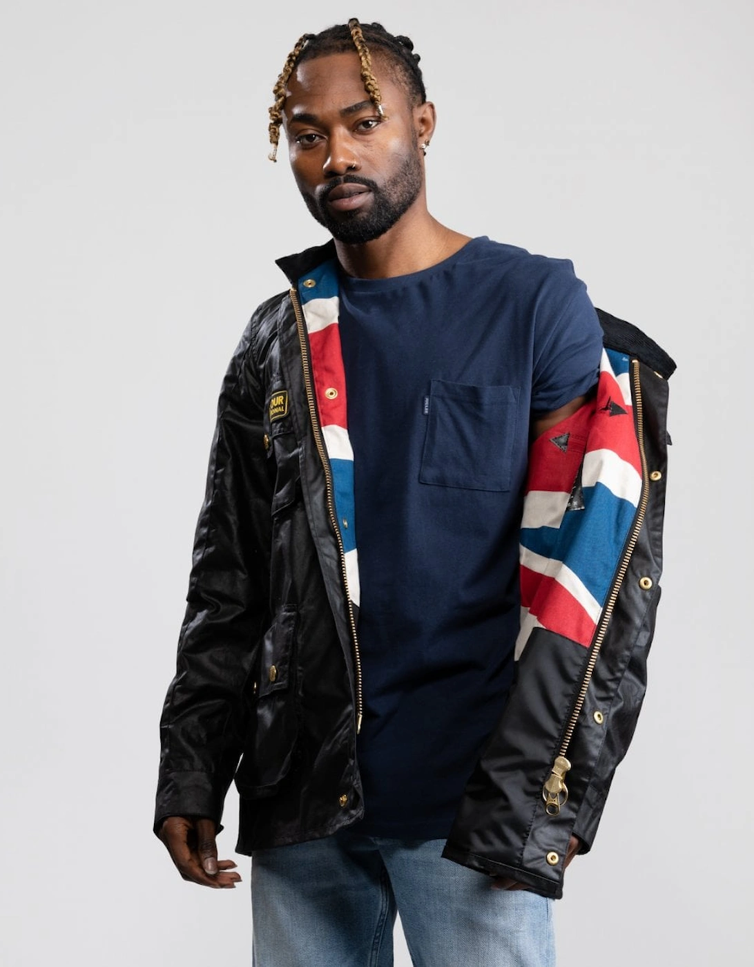 Union Jack International Mens Wax Jacket - Black