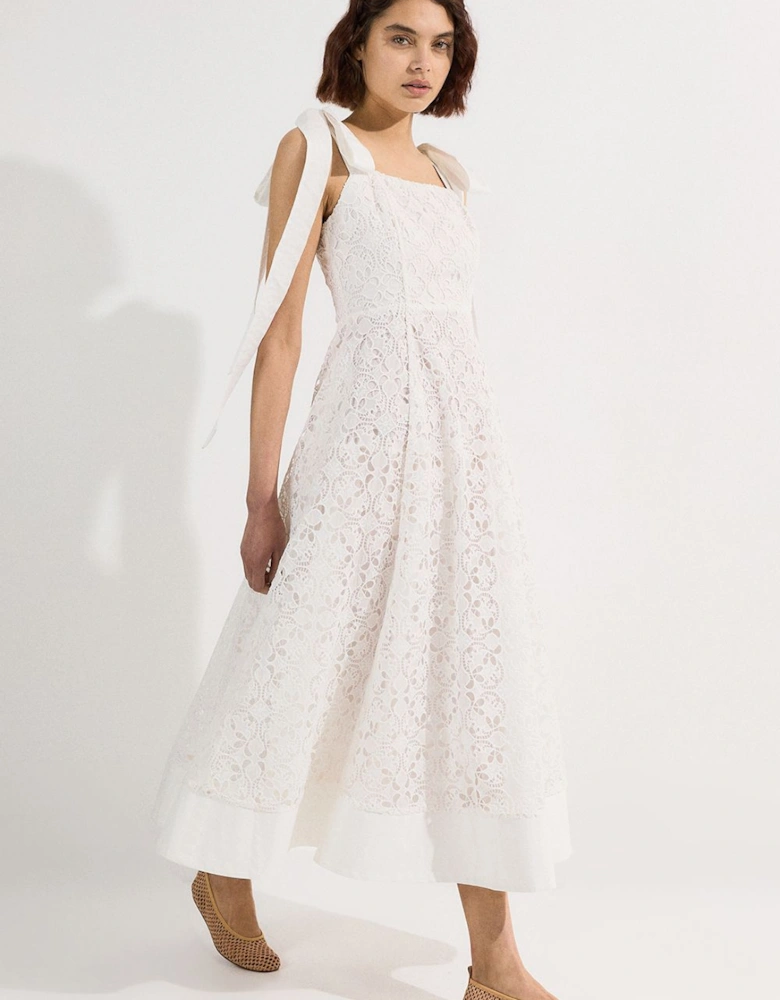 Cutwork Embroidery Woven Midi Prom Dress