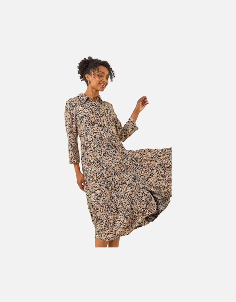 Petite Abstract Print Tiered Midi Dress