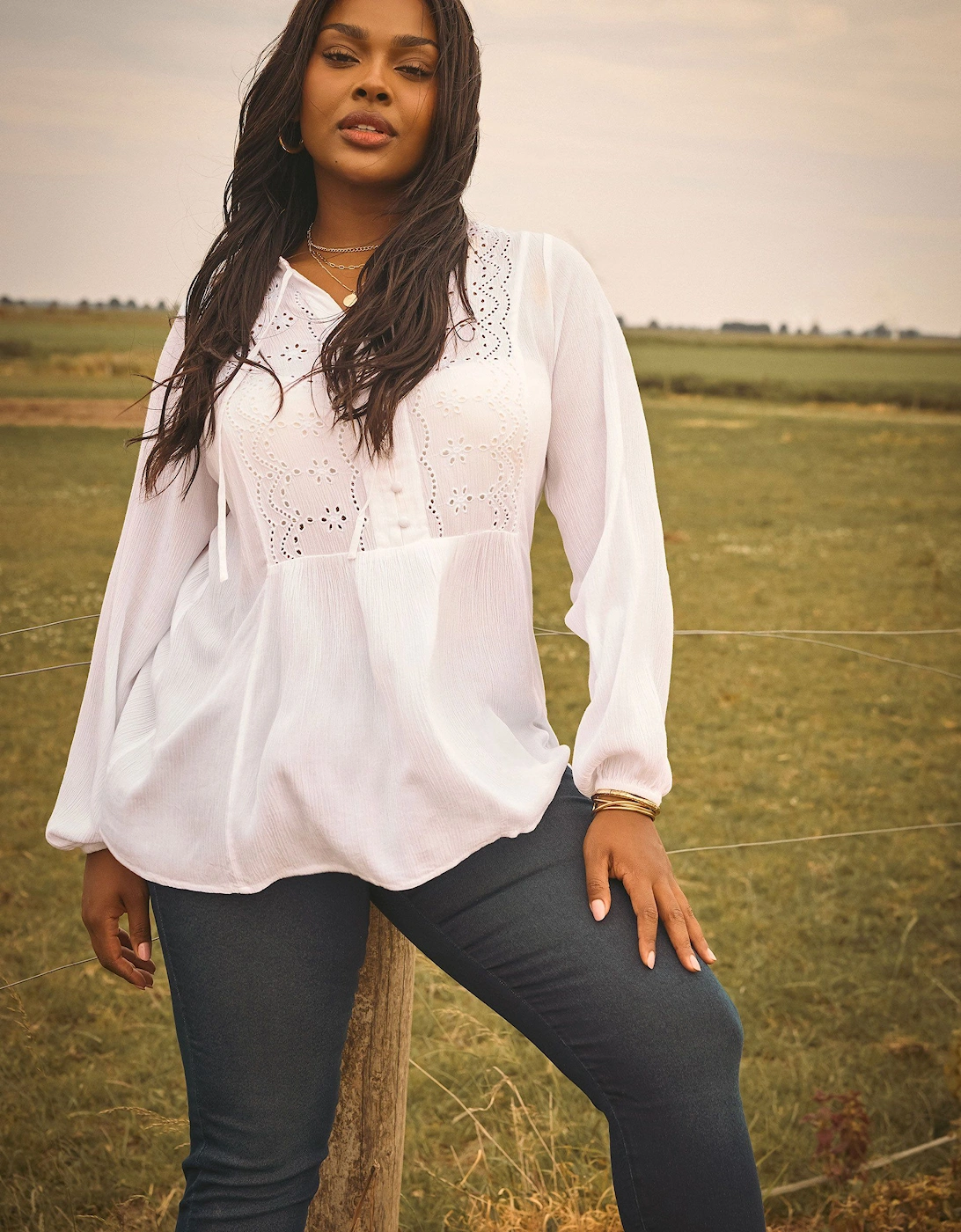 Broderie Anglaise Tie Neck Blouse, 2 of 1