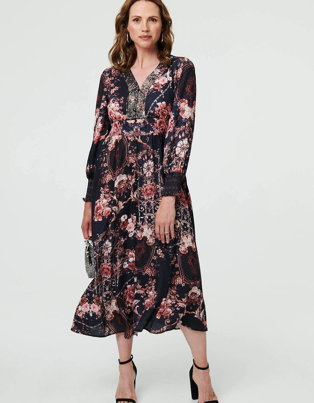 Printed Long Sleeve Empire Maxi Dress, 2 of 1