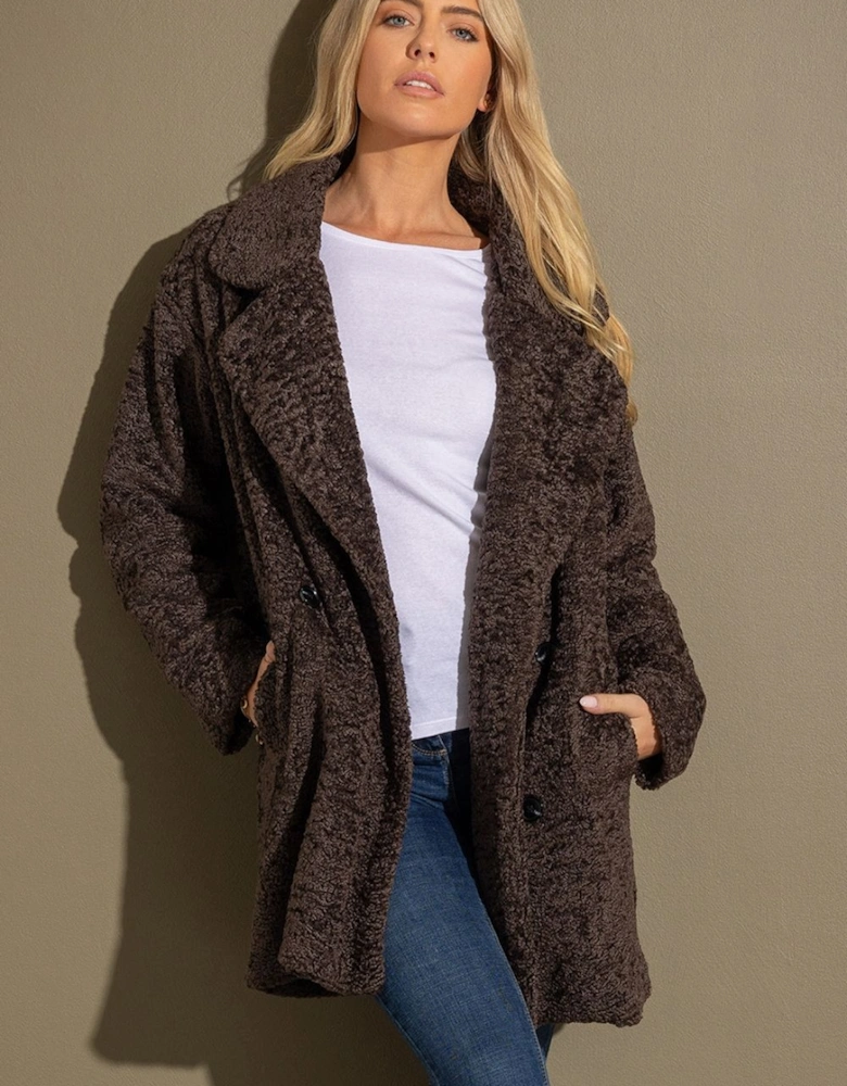 Faux Fur Double Breasted Coat