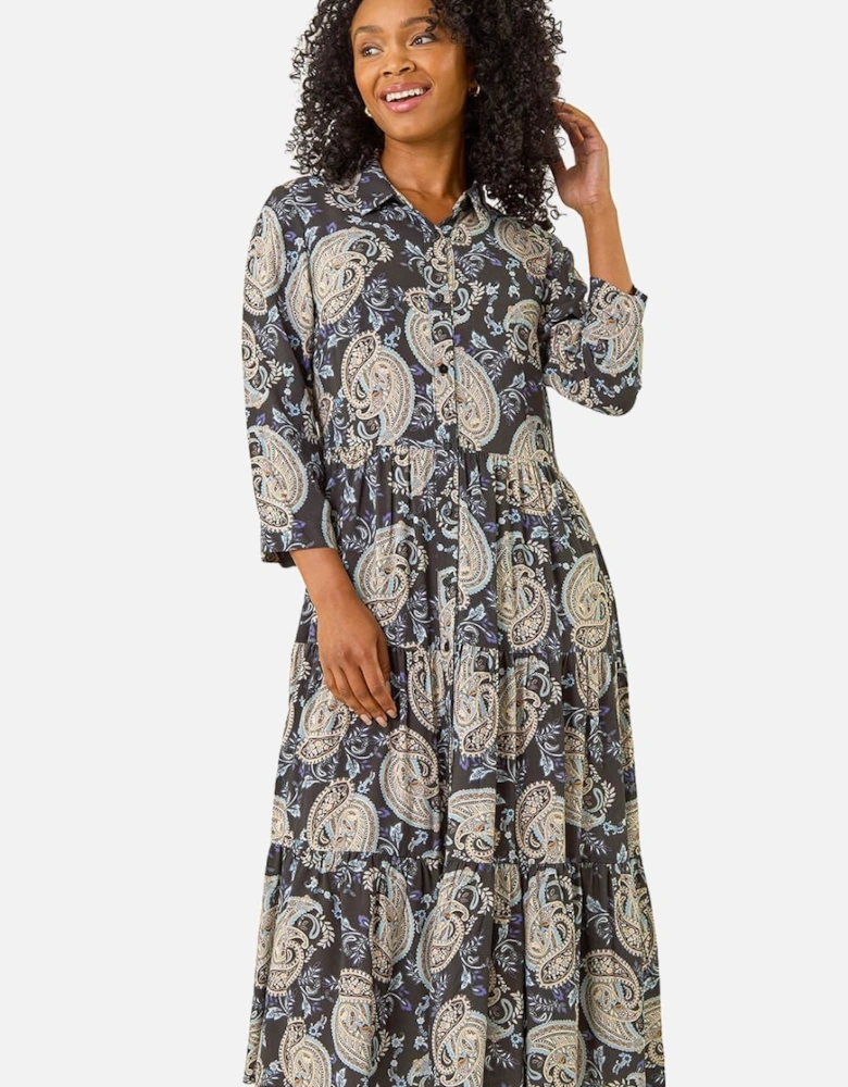 Petite Paisley Print Tiered Midi Dress