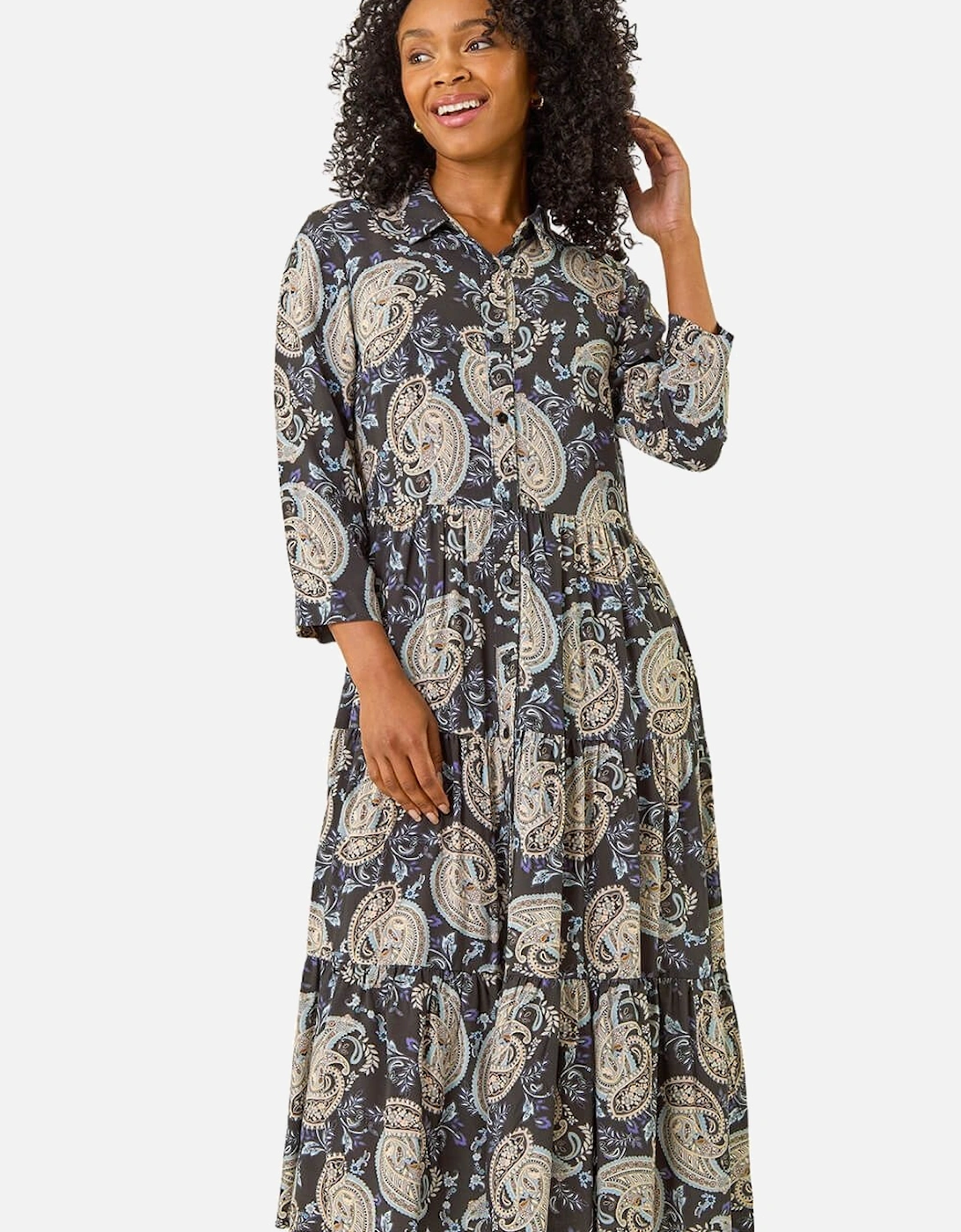 Petite Paisley Print Tiered Midi Dress, 2 of 1