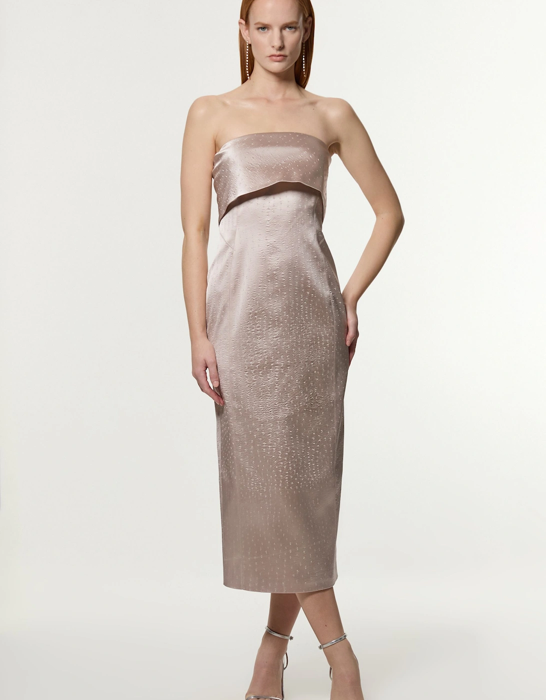 Italian Structured Textured Satin Bandeau Tailored Maxi Dress, 2 of 1