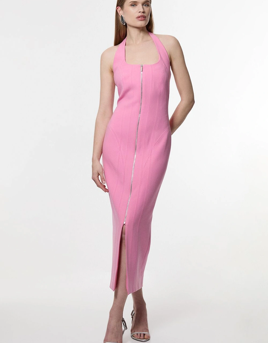 Compact Stretch Tailored Zip Through Pencil Midi Dress, 2 of 1