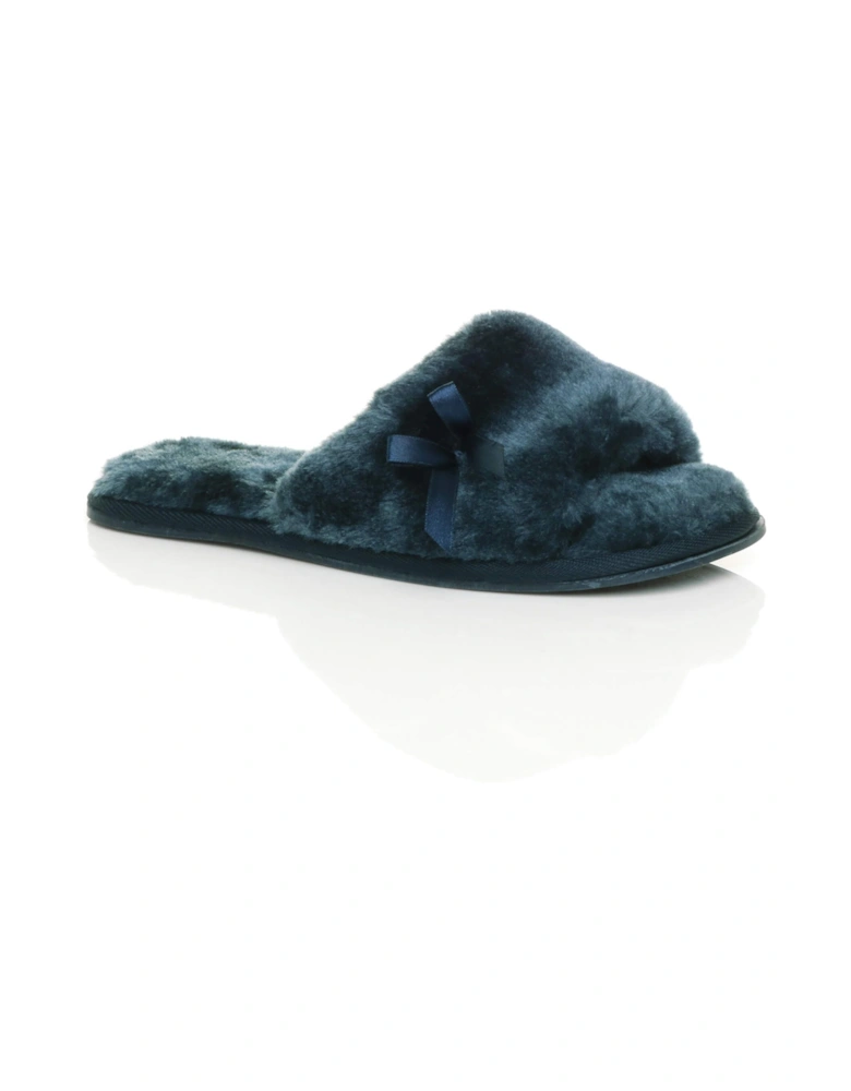 Flat  Heel Peep Toe Sandals Faux Fur Slippers