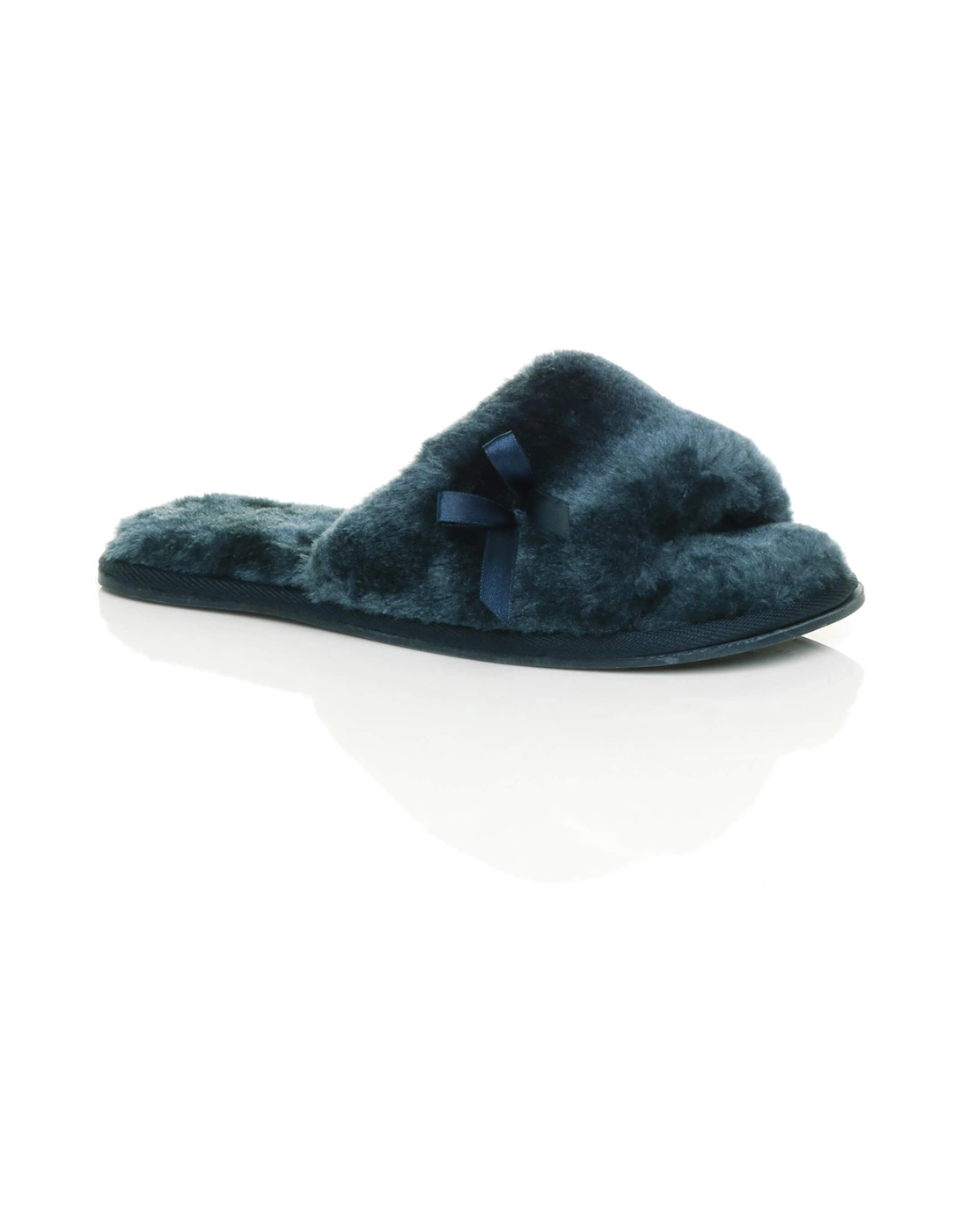 Flat  Heel Peep Toe Sandals Faux Fur Slippers, 2 of 1