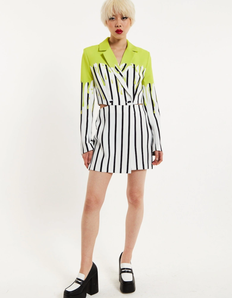 Stripe Monochrome Acid Green Splash Skort Playsuit