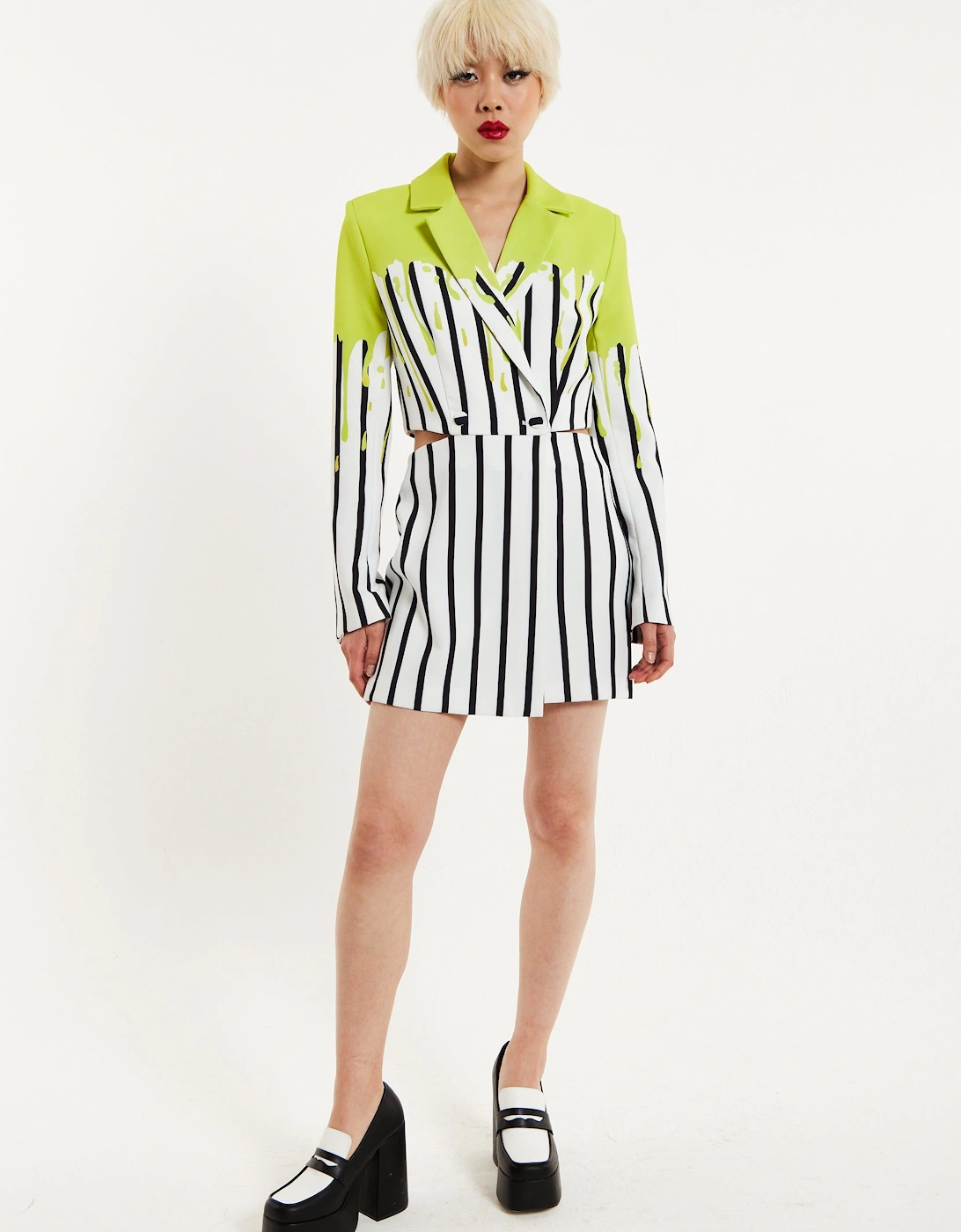 Stripe Monochrome Acid Green Splash Skort Playsuit, 2 of 1