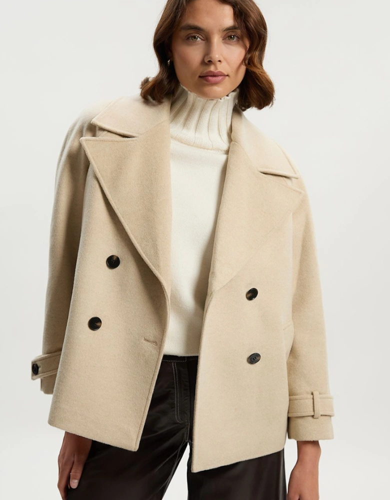 Petite Tailored Brushed Wool Double Breasted Short Pea Coat
