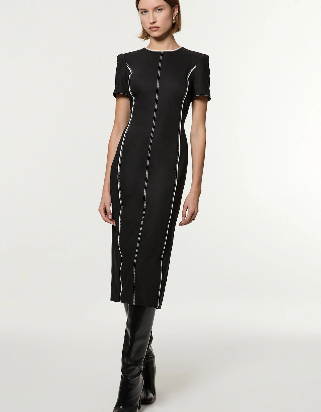 Tailored Contrast Tipped Stitch Detail Midi Dress, 2 of 1