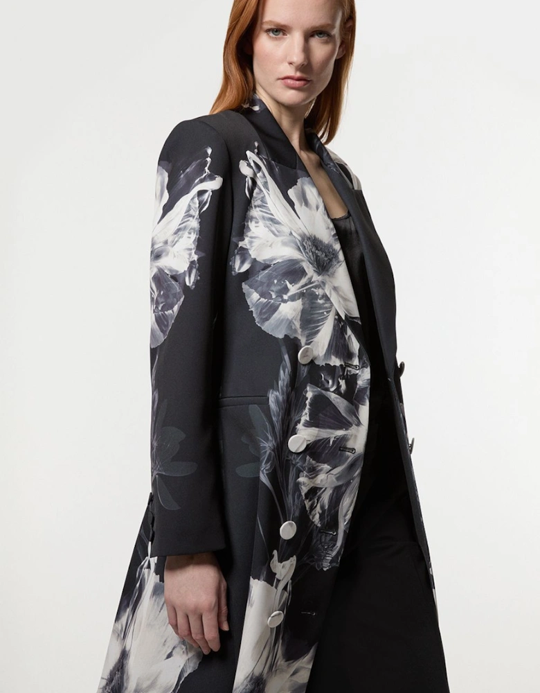 Tailored Crepe Placed Floral Full Skirted Tailored Double Breasted Jacket
