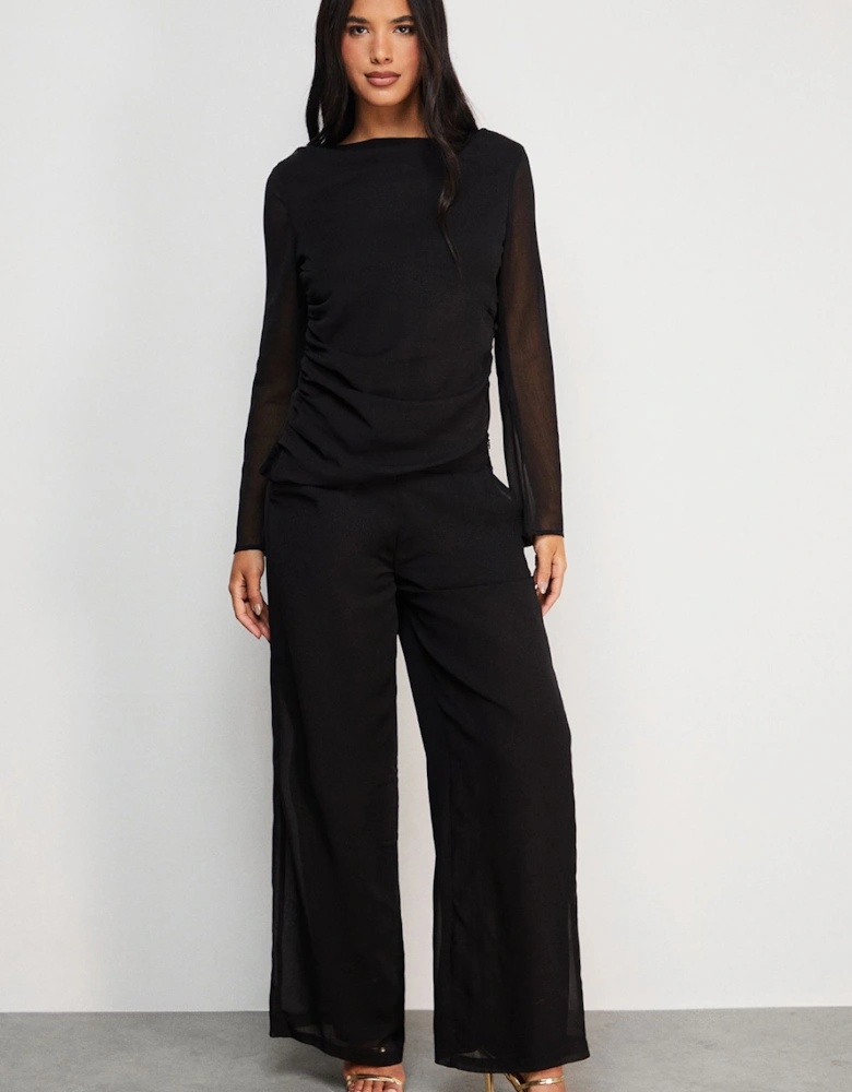 Chiffon Mid Rise Palazzo Leg Trouser