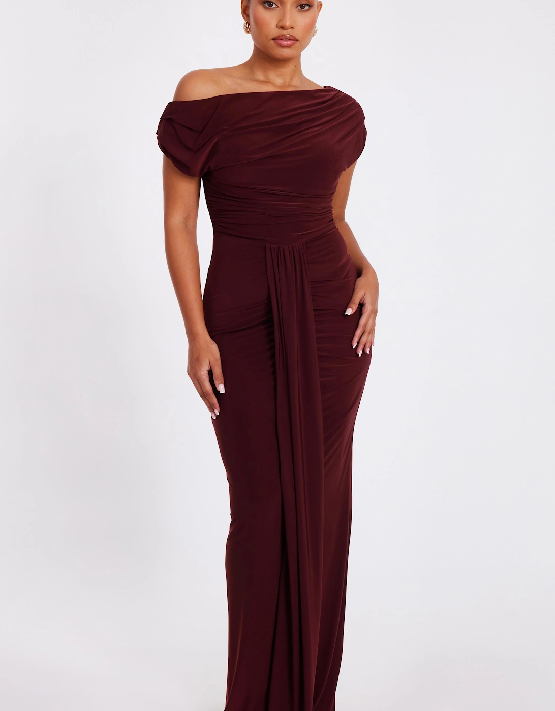 Wine Petite Off Shoulder Maxi Dress, 2 of 1