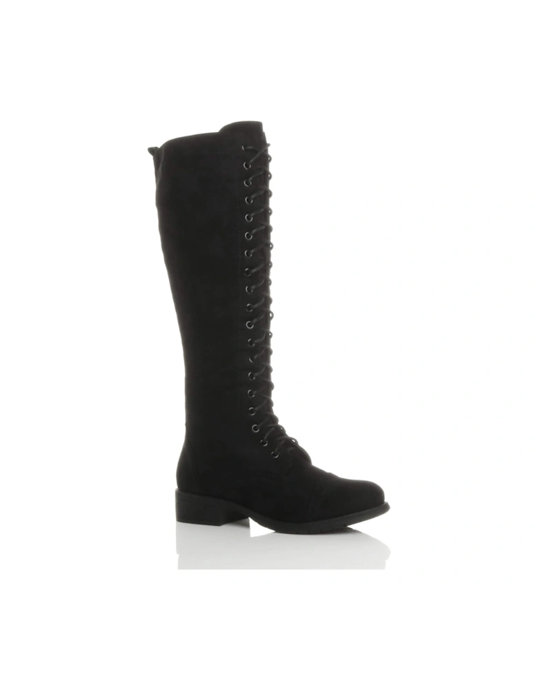 Low  Heel Military Knee Faux Suede Biker Boots