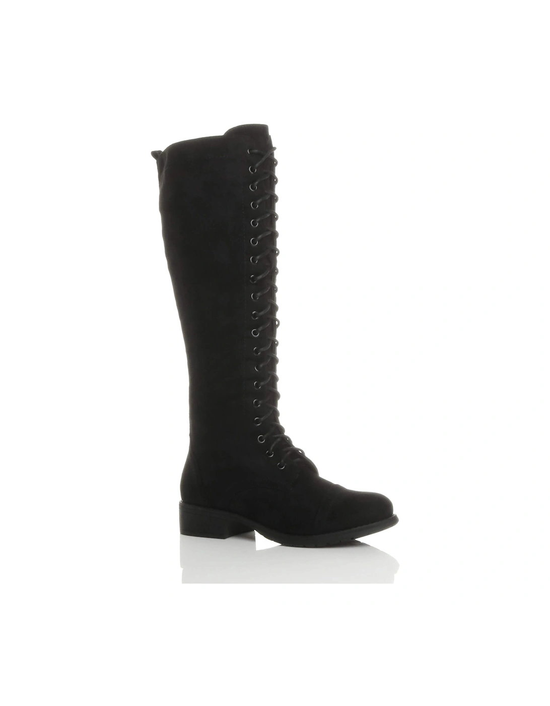 Low  Heel Military Knee Faux Suede Biker Boots, 2 of 1