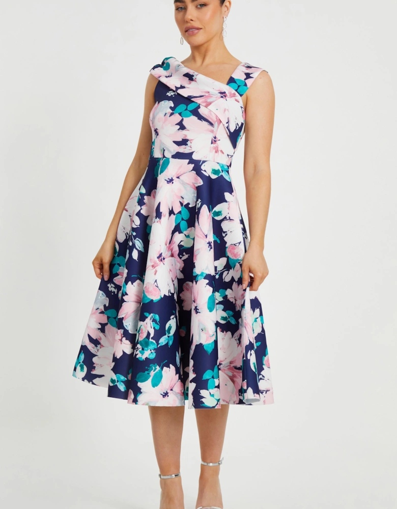 Navy Petite Floral Print Skater Dress