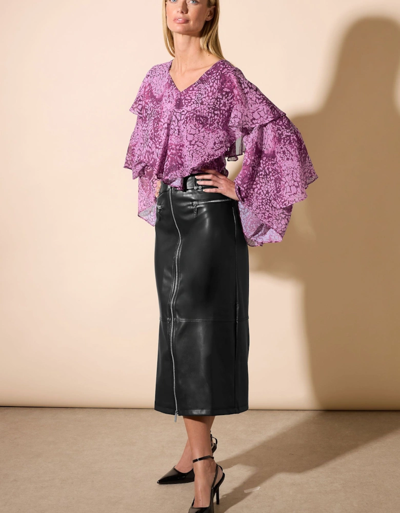 Faux Leather Zip Detail Skirt