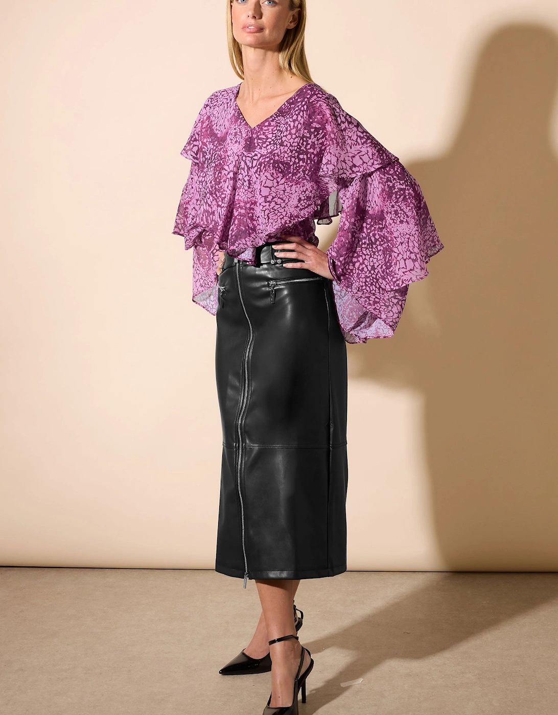 Faux Leather Zip Detail Skirt, 2 of 1