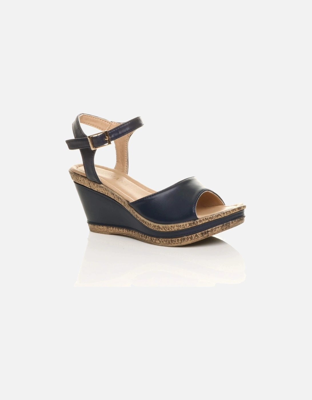 High  Heel Ankle Strap Cork Sandals Faux Leather Wedges, 2 of 1