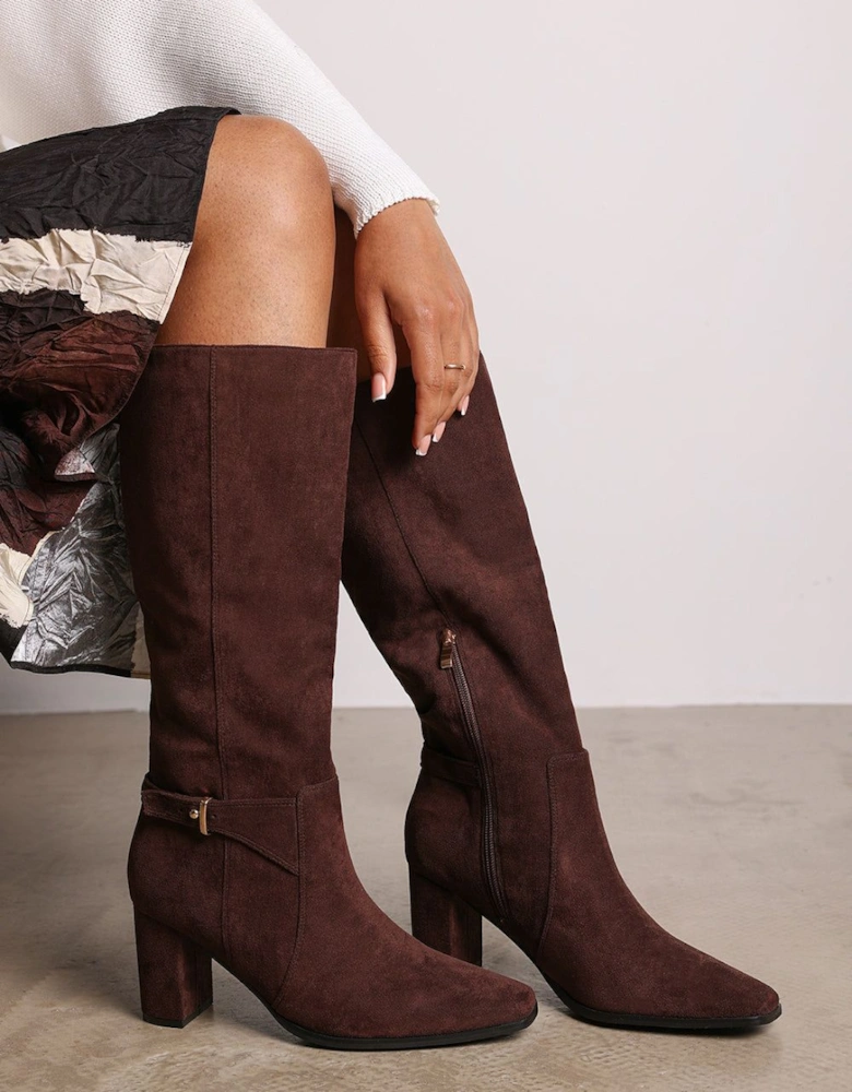 'Xenia' Knee High Heeled Boots With Side Zip