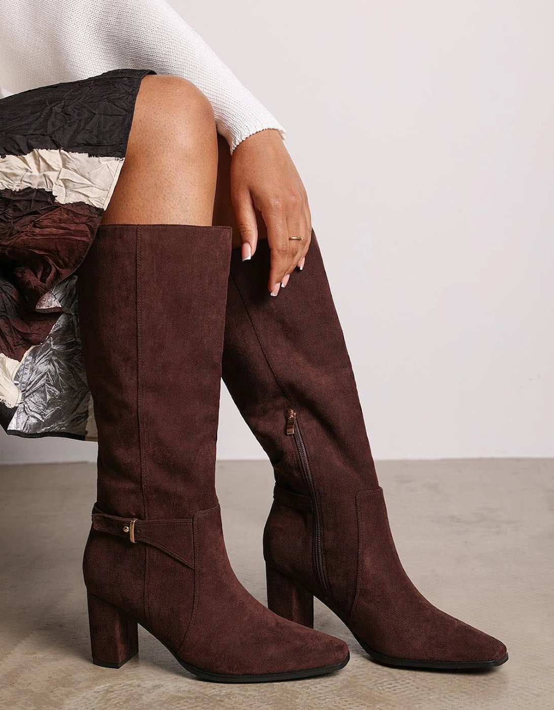 'Xenia' Knee High Heeled Boots With Side Zip, 2 of 1