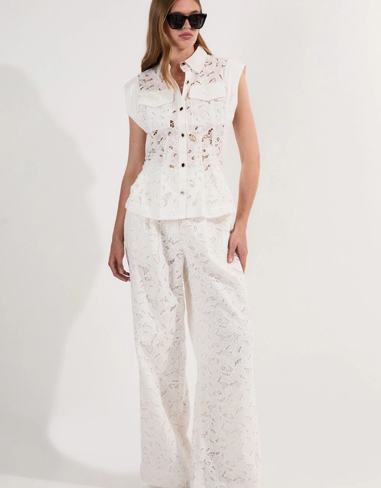 Cutwork Woven Straight Leg Trouser