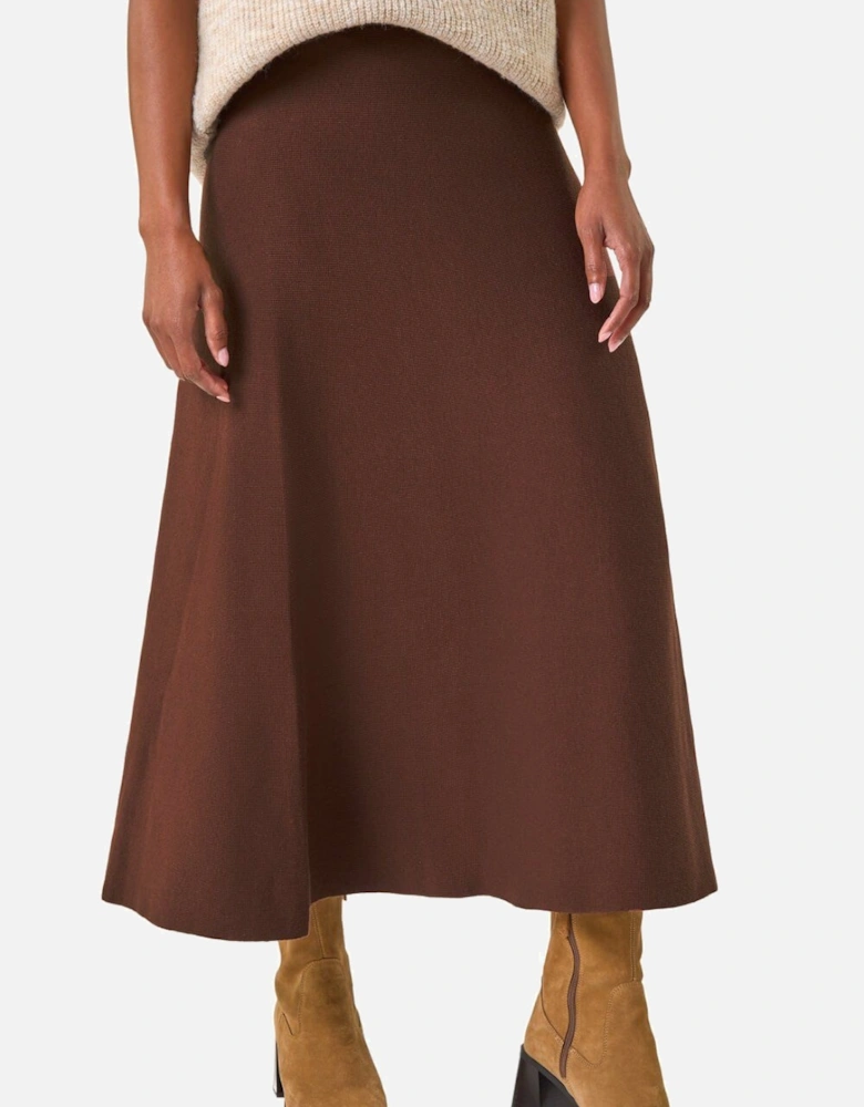 Plain Elastic Waist Knitted A Line Midi Skirt
